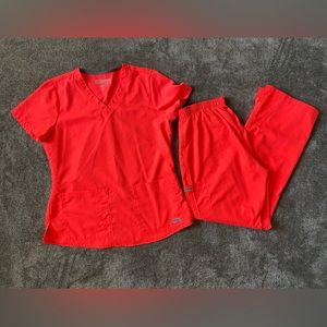 Greys Anatomy by Barco Neon Orange Red scrub set Sz Medium